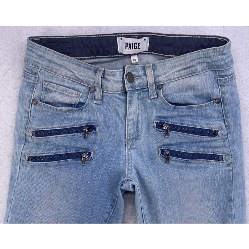 PAIGE Edgemont Skinny Zip Jeans Women’s 25 Light Wash USA Made Stretch Denim - Picture 7 of 14